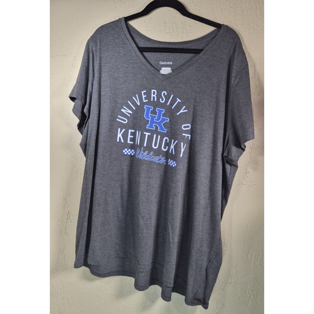 UK Kentucky Shirt Womens 3XL Short Sleeve V Neck Wild Cats Pullover Gray Blue